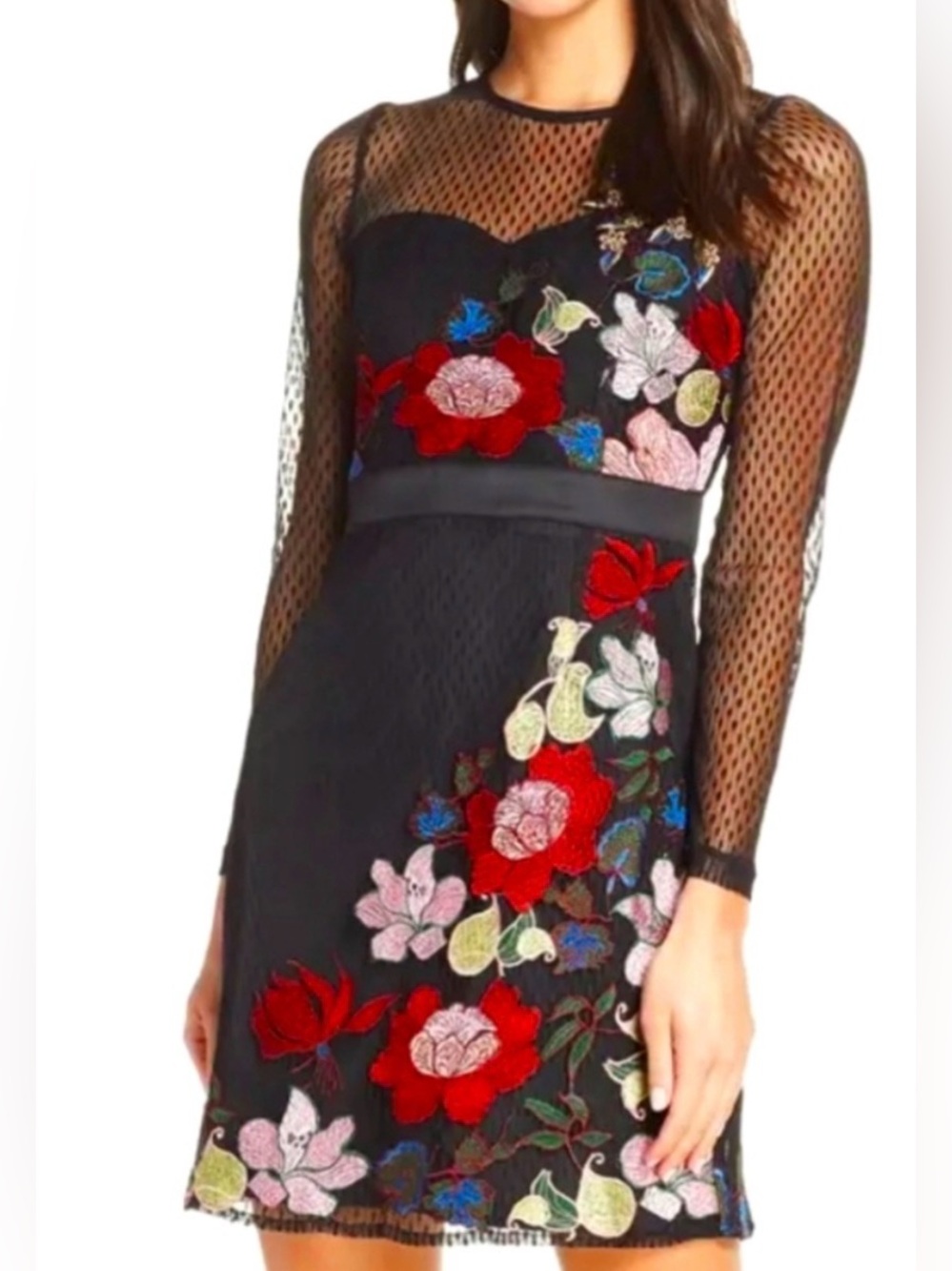 FoxieDox Lana Embroidered Mesh Cocktail Dress Mini